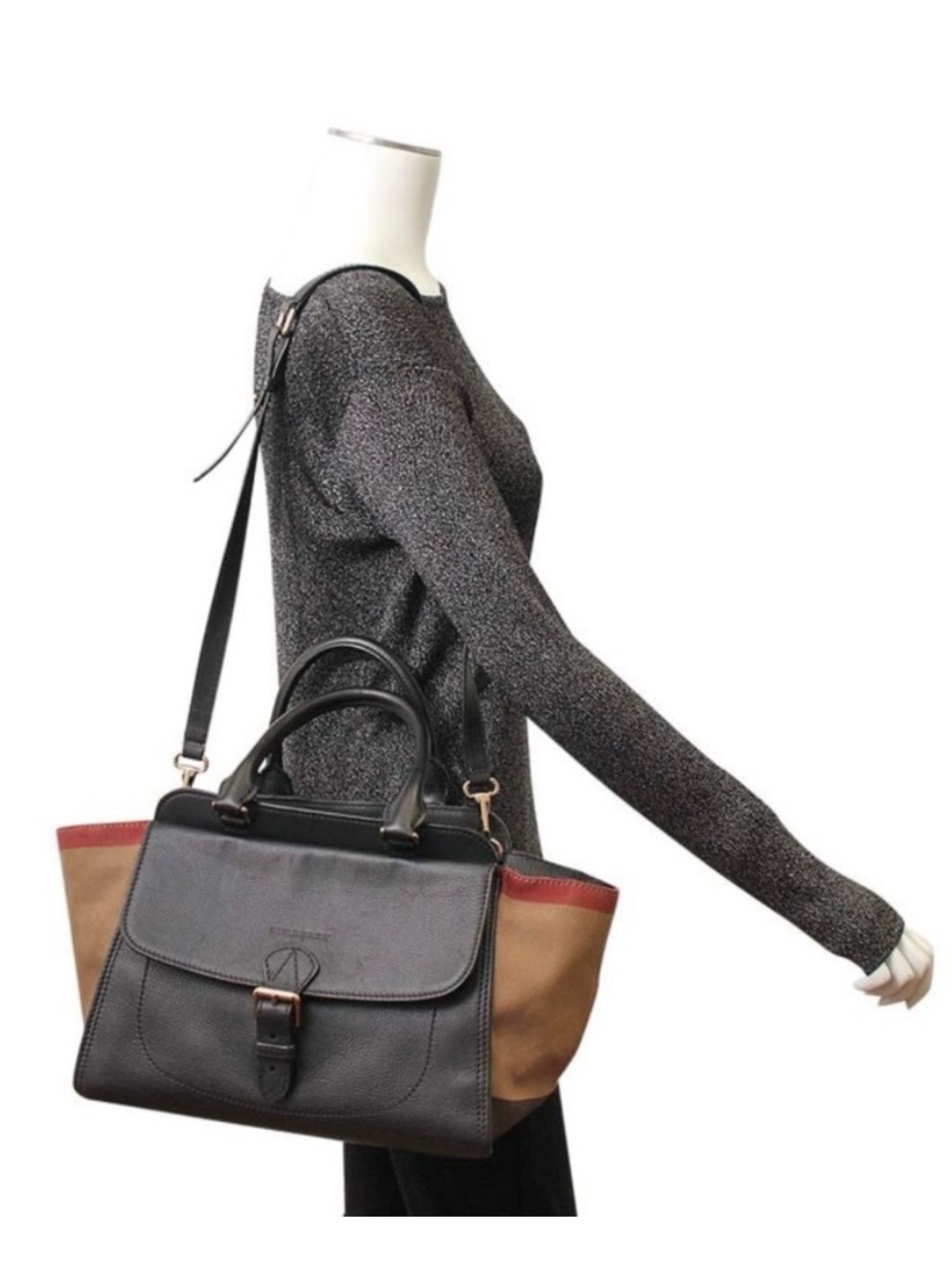 BURBERRY Haymarket Leather Nova Check Tote Shoulder Bag Satchel Canterbury